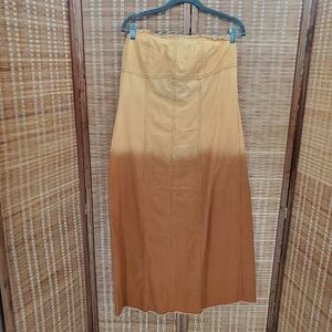 ☆ Divided Frayed Edge Bandeau Twill Midi Dress Size Large Dark Beige Ombre